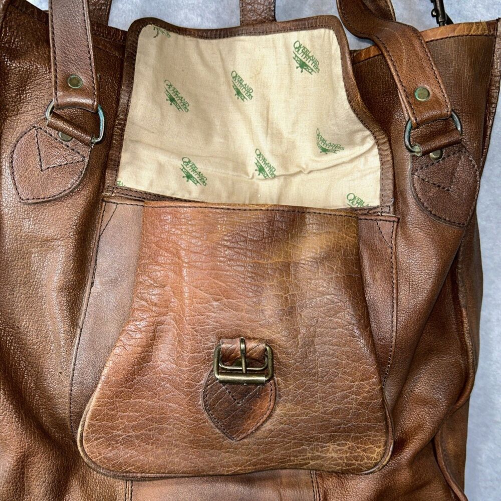 Vintage Overland Outfitters Brown Leather Weekender Travel Diaper Bag - Large - - Picture 3 of 16